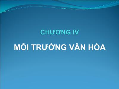 Bài giảng Kinh doanh quốc tế - Chương IV: Môi trường văn hóa