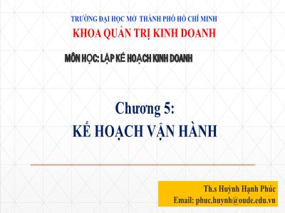 Bài giảng Lập kế hoạch kinh doanh - Chương 5: Kế hoạch vận hành - ThS Huỳnh Hạnh Phúc