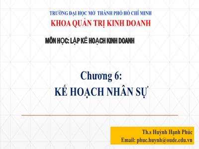 Bài giảng Lập kế hoạch kinh doanh - Chương 6: Kế hoạch nhân sự - ThS Huỳnh Hạnh Phúc