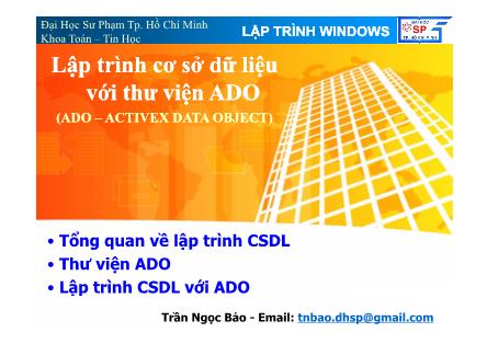 Bài giảng Lập trình cơ sở dữ liệu với thư viện ADO - Trần Ngọc Bảo