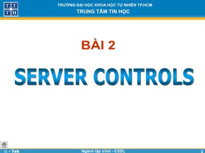 Bài giảng Lập trình Web - Bài 2: Server Controls