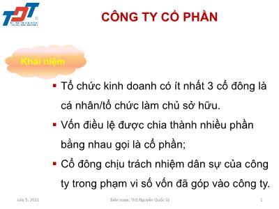 Bài giảng Luật kinh doanh: Công ty cổ phần