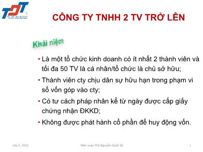 Bài giảng Luật kinh doanh: Công ty TNHH 2 thành viên trở lên