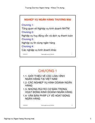 Bài giảng Nghiệp vụ ngân hàng thương mại - Chương 1: Tổng quan về Nghiệp vụ kinh doanh NHTM