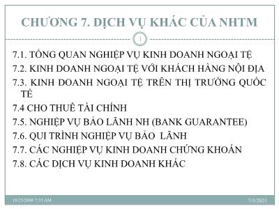 Bài giảng Nghiệp vụ ngân hàng thương mại - Chương 7: Dịch vụ khác của ngân hàng thương mại (Phần 2)