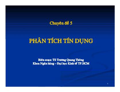 Bài giảng Nghiệp vụ ngân hàng thương mại - Chuyên đề 5: Phân tích tín dụng - TS Trương Quang Thông