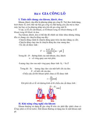 Bài giảng Nguyên lý cắt - Bài 4: Gia công lỗ