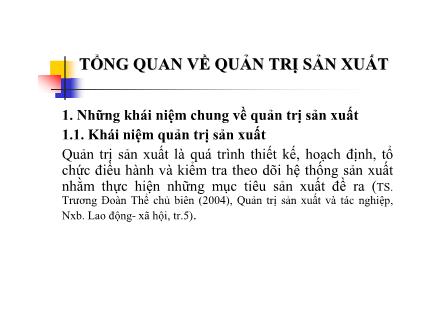 Bài giảng Quản trị sản xuất - Chương I: Tổng quan về quản trị sản xuất