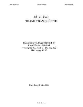 Bài giảng Thanh toán quốc tế - TS. Phan Thị Minh Lý