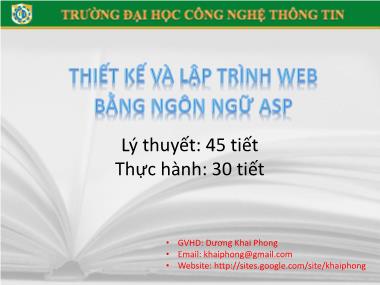 Bài giảng Thiết kế và lập trình Web bằng ngôn ngữ ASP - Phần 1: Giới thiệu tổng quan về web - Dương Khai Phong