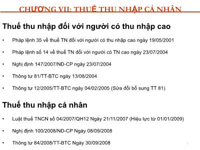 Bài giảng Thuế và hệ thống thuế tại Việt Nam - Chương VII: Thuế thu nhập cá nhân - Nguyễn Thu Hằng