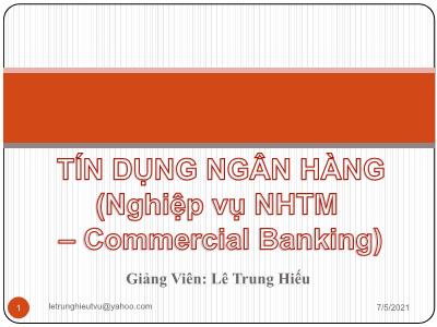 Bài giảng Tín dụng ngân hàng (Nghiệp vụ NHTM-Commercial Banking) - Lê Trung Hiếu