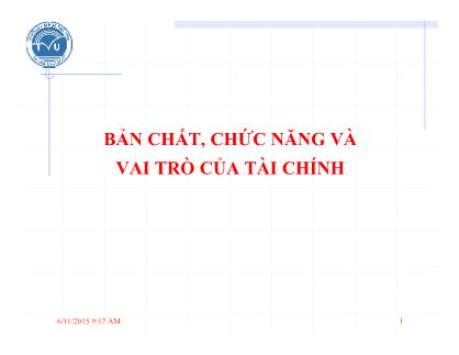 Bản chất, chức năng và vai trò của tài chính