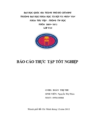 Báo cáo thực tập tốt nghiệp tại Thư viện Trường Đại học Sư phạm Kỹ thuật TP. Hồ Chí Minh - Nguyễn Thị Thảo