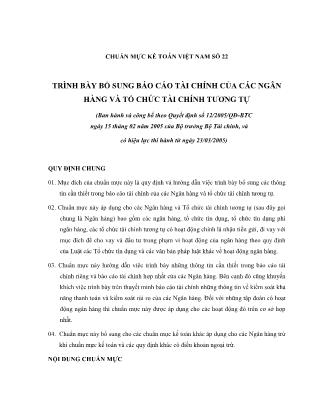 Chuẩn mực kế toán Việt Nam số 22: Trình bày bổ sung Báo cáo tài chính của các ngân hàng và tổ chức tài chính tương tự