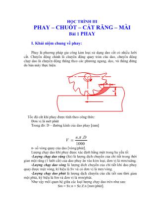 Giáo trình Nguyên lý cắt - Học trình III: Phay-Chuốt-Cắt răng-Mài - Bài 1: Phay