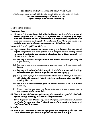 Hệ thống chuẩn mực kiểm toán Việt Nam - Chuẩn mực kiểm toán số 300: Lập kế hoạch kiểm toán Báo cáo tài chính