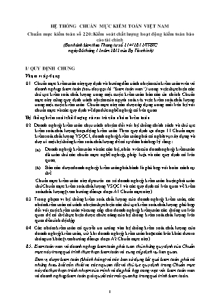 Hệ thống chuẩn mực kiểm toán Việt Nam - Chuẩn mực kiểm toán số 220: Kiểm soát chất lượng hoạt động kiểm toán báo cáo tài chính