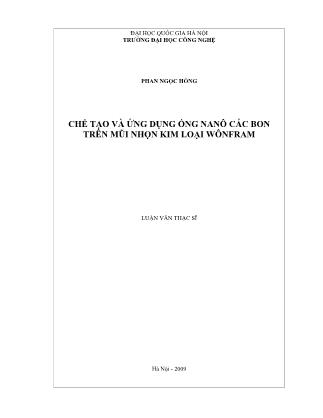 Luận văn Chế tạo và ứng dụng ống nanô các bon trên mũi nhọn kim loại wônfram