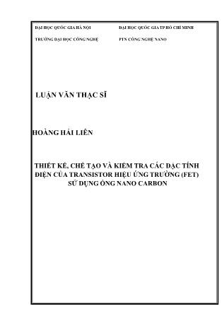 Luận văn Thiết kế, chế tạo và kiểm tra các đặc tính điện của transistor hiệu ứng trường (FET) sử dụng ống nano carbon