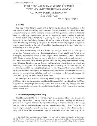 Lý thuyết của hirschman về cơ chế phản hồi trong nền kinh tế thị trường và một số gợi ý cho việc phát triển dịch vụ công ở Việt Nam