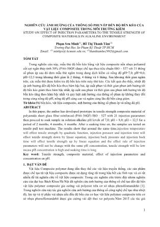 Nghiên cứu ảnh hưởng của thông số phun ép đến độ bền kéo của vật liệu composite trong môi trường kiềm