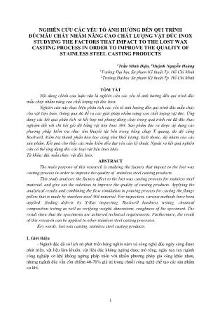 Nghiên cứu các yếu tố ảnh hưởng đến qui trình đúc mẫu chảy nhằm nâng cao chất lượng vật đúc inox