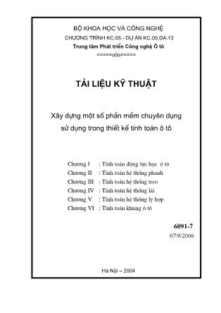 Tài liệu kỹ thuật Xây dựng một số phần mềm chuyên dụng sử dụng trong thiết kế tính toán ô tô (Phần 1)