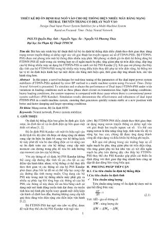 Thiết kế bộ ổn định hai ngõ vào cho hệ thống điện nhiều máy bằng mạng neural truyền thẳng có delay ngõ vào