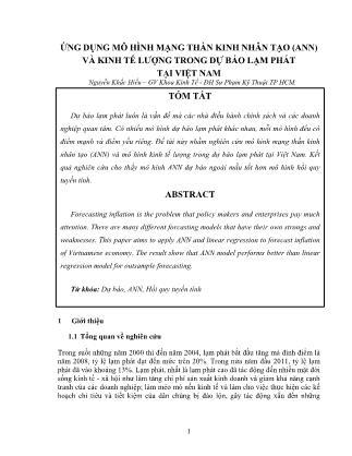Ứng dụng mô hình mạng thần kinh nhân tạo (ANN) và kinh tế lượng trong dự báo lạm phát tại Việt Nam