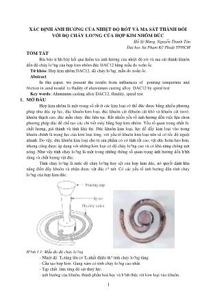 Xác định ảnh hưởng của nhiệt độ rót và ma sát thành đối với độ chảy lỏng của hợp kim nhôm đúc