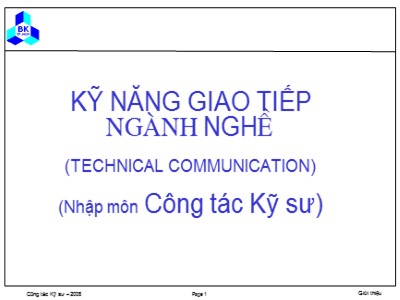 Bài giảng Nhập môn Công tác Kỹ sư - Chương 0: Giới thiệu môn học