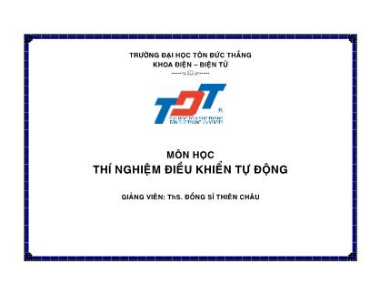 Bài giảng Thí nghiệm điều khiển tự động - ThS. Đồng Sỉ Thiên Châu