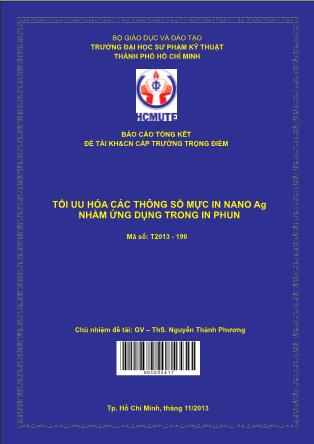 Báo cáo Tối ưu hóa các thông số mực in Nano Ag nhằm ứng dụng trong in phun (Phần 1)