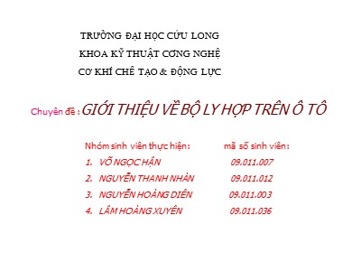 Chuyên đề: Giới thiệu về bộ ly hợp trên ô tô