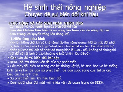 Hệ sinh thái nông nghiệp - Chuyên đề sự biến đổi khí hậu