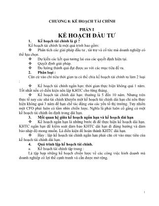 Lý thuyết Tài chính doanh nghiệp - Chương 8: Kế hoạch tài chính