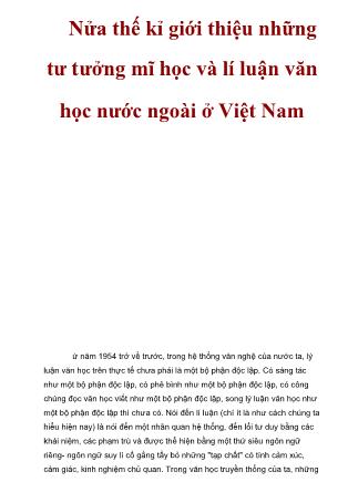 Nửa thế kỉ giới thiệu những tư tưởng mĩ học và lí Luận văn học nước ngoài ở Việt Nam