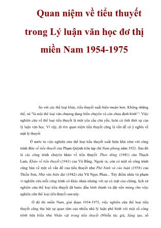 Quan niệm về tiểu thuyết trong Lý Luận văn học đô thị miền Nam 1954-1975