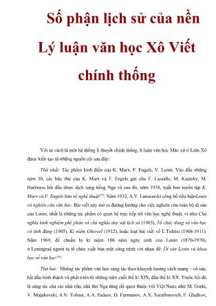 Số phận lịch sử của nền Lý Luận văn học Xô Viết chính thống