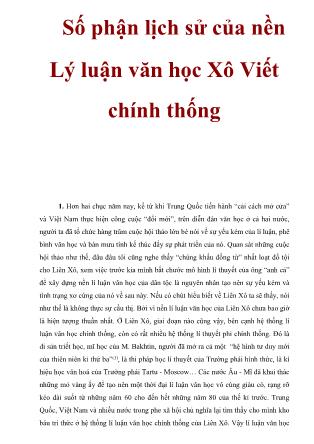 Số phận lịch sử của nền Lý Luận văn học Xô Viết chính thống