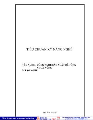 Tiêu chuẩn kỹ năng nghề: Công nghệ sản xuất bê tông nhựa nóng