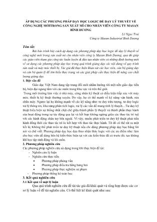 Áp dụng các phương pháp dạy học logic để dạy lý thuyết về công nghệ mới trong sản xuất mì cho nhân viên công ty Masan Bình Dương