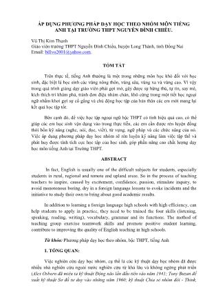 Áp dụng phƣơng pháp dạy học theo nhóm môn tiếng Anh tại trường THPT Nguyễn Đình Chiểu