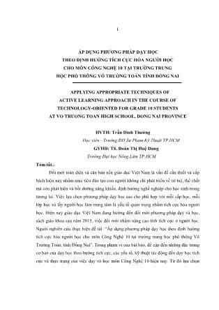 Áp dụng phương pháp dạy học theo định hướng tích cực hóa người học cho môn Công Nghệ 10 tại trường trung học phổ thông Võ Trường Toản, tỉnh Đồng Nai