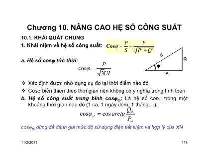 Bài giảng Cung cấp điện 2 - Chương 10: Nâng cao hệ số công suất - Nguyễn Quang Thuấn
