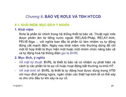 Bài giảng Cung cấp điện 2 - Chương 8: Bảo vệ rơle và TĐH hệ thống cung cấp điện - Nguyễn Quang Thuấn
