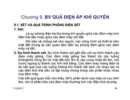Bài giảng Cung cấp điện 2 - Chương 9: Bảo vệ quá điện áp khí quyển - Nguyễn Quang Thuấn