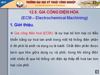 Bài giảng Gia công điện hóa (ECM – Electrochemical Machining)