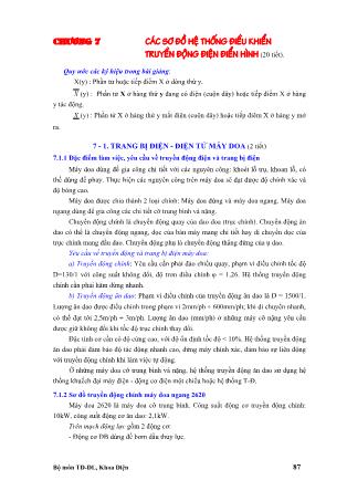 Bài giảng Trang bị điện trong máy - Chương 7: Các sơ đồ hệ thống điền khiển truyền động điện điển hình